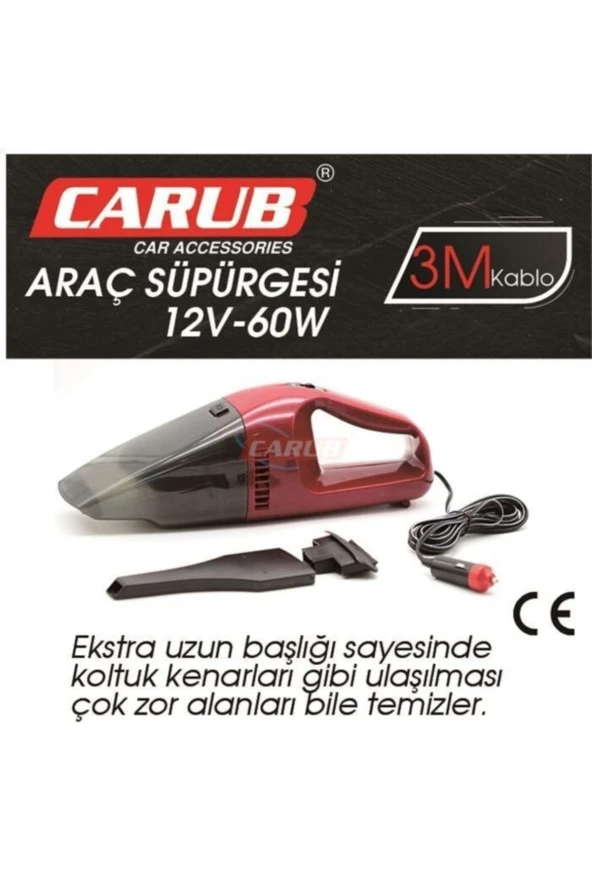 Carub Çakmaklık Girişli Oto Temizleyici Araç Süpürgesi 12v Ultra Çekim