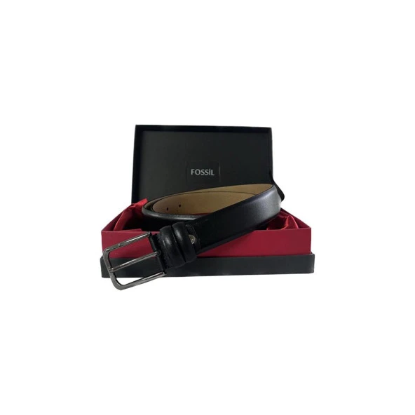 Fossil Siyah Düz Dikiş Hakiki Deri 3,5 cm Erkek Kemeri-130cm ürün görseli 1