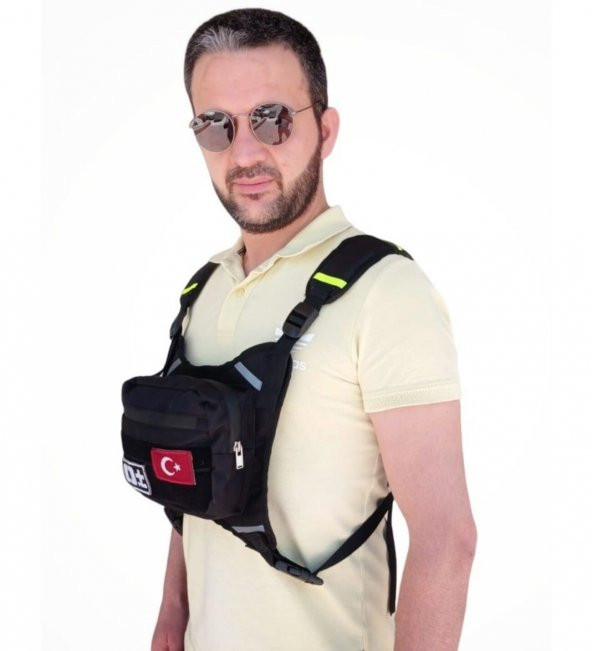Motorcu Göğüs Çantası Reflektörlü Su Geçirmez Kan Grubu 0rh+ - 3