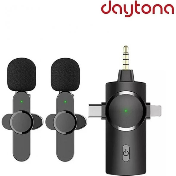 DAYTONA K9-C2 Type-C+iPHONE+3,5mm 2liYAKAMİKROFON KABLOSZ (Gir:Lightning+Tip-C+3,5mm=>Çık:2MİKROFON)