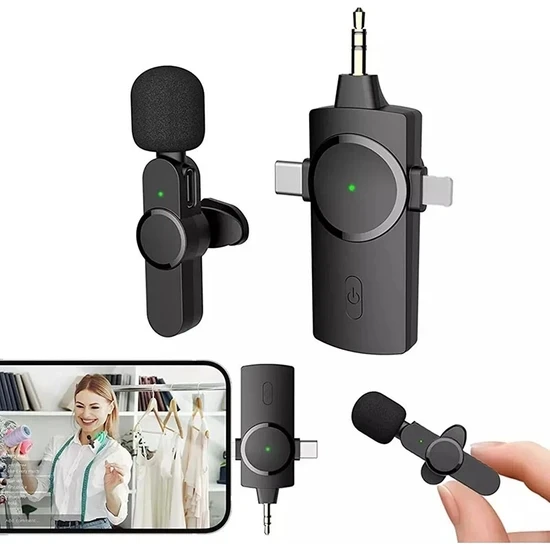 Daytona K9-C2 TYPE-C+Lightning kablosuz 2'li yaka mikrofonu (1Adet Kablosuz Alıcı + 2Adet Mikrofon) (3-in-1) - Resim 3