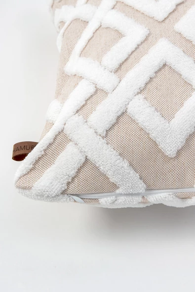 Bohem Özel Tasarım Punch Panç Desen Dekoratif Kırlent Kılıfı Mila Bej - 2