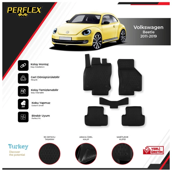 Volkswagen Beetle 2011-2019 3D Havuzlu Paspas