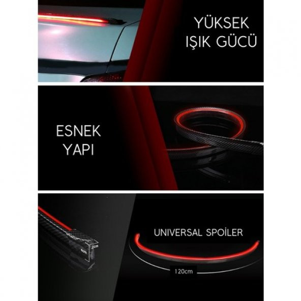 Karbon Desenli Ledli Spoiler Esnek Ledli Spoiler Universal Karbon Işıklı - 5
