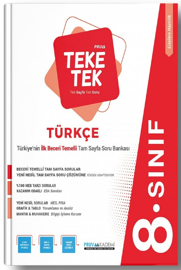 Pruva Akademi 8. Sınıf Lgs Türkçe Teke Tek Soru Bankası 2023