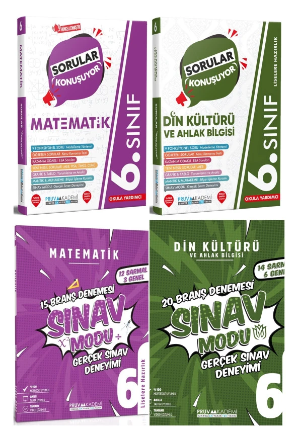 Pruva Akademi 6. Sınıf Matematik + Din Kültürü Sorular Konuşuyor + Deneme Seti 4 Kitap 2023
