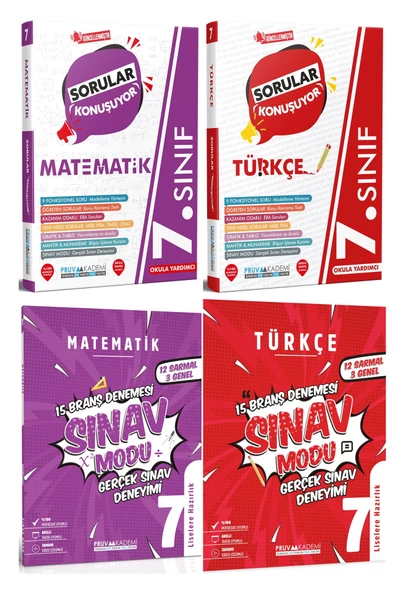 Pruva Akademi 7. Sınıf Matematik + Türkçe Sorular Konuşuyor + Deneme Seti 4 Kitap 2024