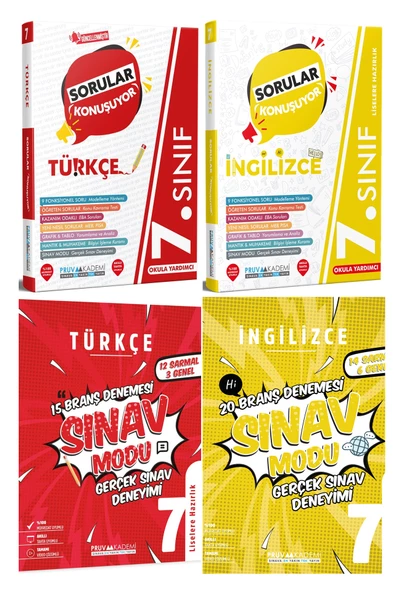 Pruva Akademi 7. Sınıf Türkçe + İngilizce Sorular Konuşuyor + Deneme Seti 4 Kitap 2024