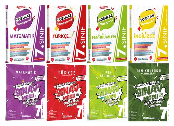 Pruva Akademi 7. Sınıf Matematik + Türkçe + Fen + İngilizce Sorular Konuşuyor + Deneme Seti 8 Kitap 2024