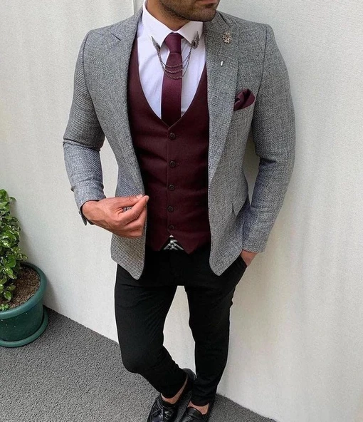 Tomıross Erkek Gri İtalyan Kesim Tek Ceket Slim Fit Dpclss-1219 - 2