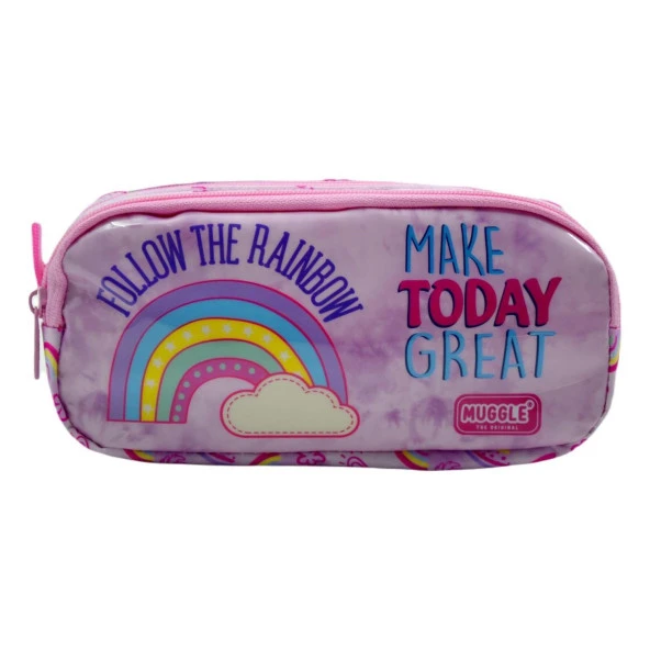 Muggle Kalem Çantası Soft Rainbow Pembe İki Bölmeli Kalemlik - 1