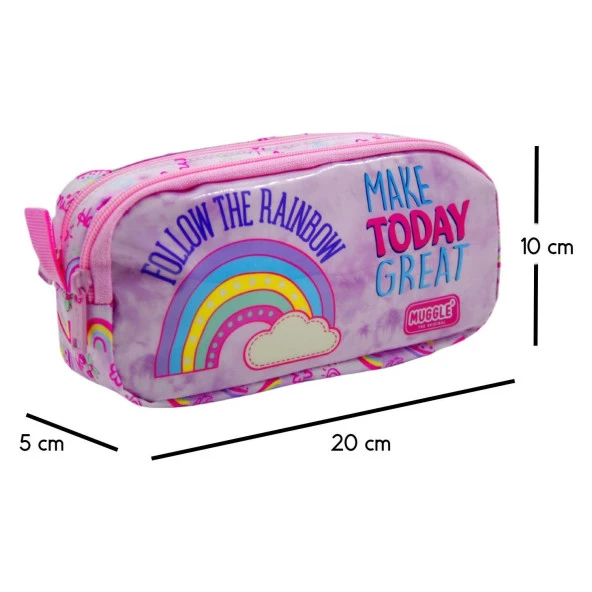 Muggle Kalem Çantası Soft Rainbow Pembe İki Bölmeli Kalemlik - 2