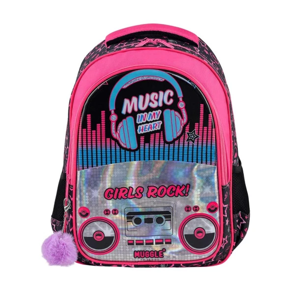 Muggle Okul Çantası Music Siyah İlkokul Sırt Çantası