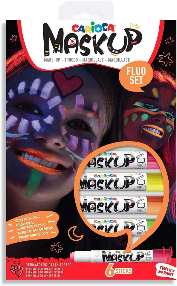 Carioca Mask Up Yüz Boyası Neon Fosforlu 6 Renk Yüz Boyası 6 Gram