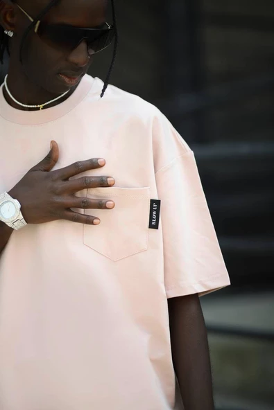 Oversize Pamuklu Bisiklet Yaka Cepli Likralı Erkek Yazlık T-shirt - Resim 8