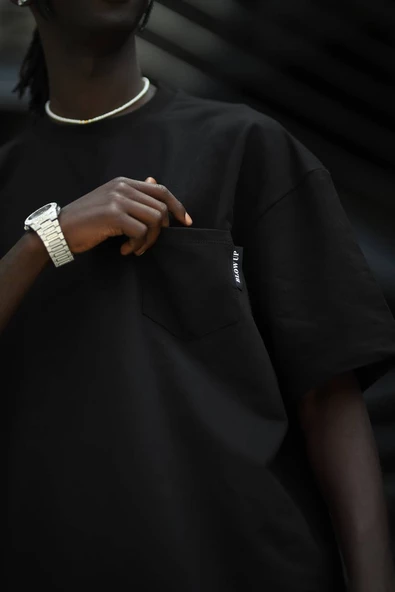 Oversize Pamuklu Bisiklet Yaka Cepli Likralı Erkek Yazlık T-shirt - Resim 4