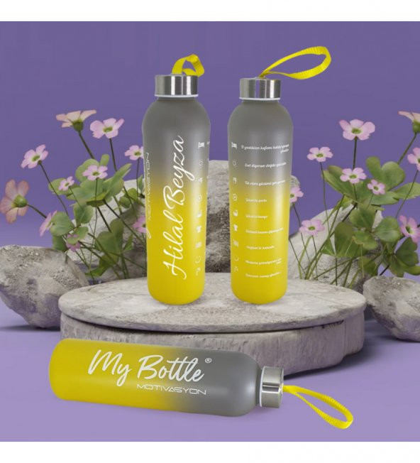 Kişiye Özel Renkli 750 ml Motivasyon Cam Su Matarası HK2709