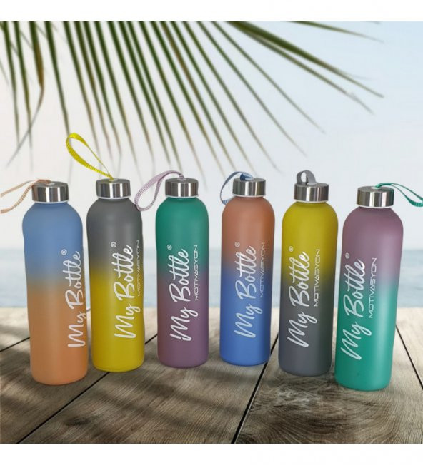 Renkli 750 ml Motivasyon Cam Su Matarası HK2707