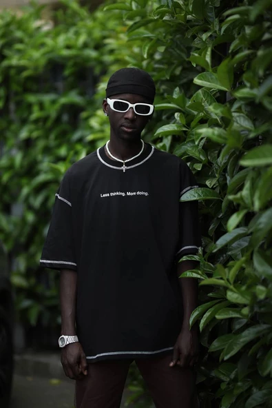 Oversize Bisiklet Yaka Baskılı Ve Zikzak Dikiş Detaylı Erkek Yazlık T-shirt - 5