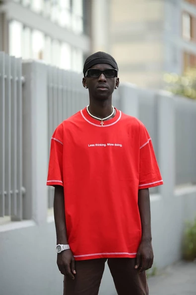 Oversize Bisiklet Yaka Baskılı Ve Zikzak Dikiş Detaylı Erkek Yazlık T-shirt - 3