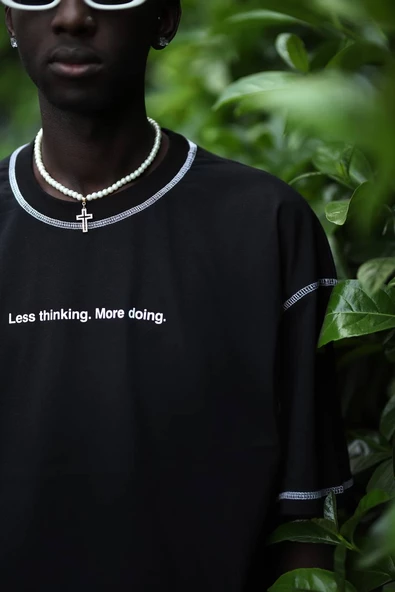 Oversize Bisiklet Yaka Baskılı Ve Zikzak Dikiş Detaylı Erkek Yazlık T-shirt - 6