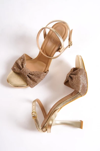 Nelson Altın Dore Fiyonk Taşlı Platform Topuklu Abiye Ayakkabı ürün görseli