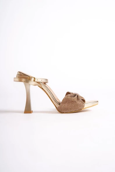 Nelson Altın Dore Fiyonk Taşlı Platform Topuklu Abiye Ayakkabı - Resim 4