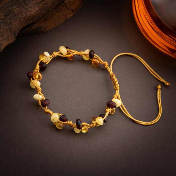 Kehribar Doğal Taş Natural Kesim Makrome Bileklik - BL-1627 - 3