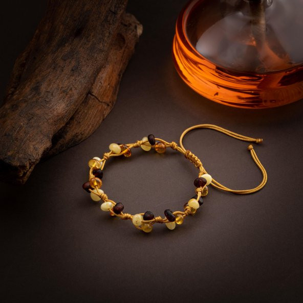 Kehribar Doğal Taş Natural Kesim Makrome Bileklik - BL-1627 - 4