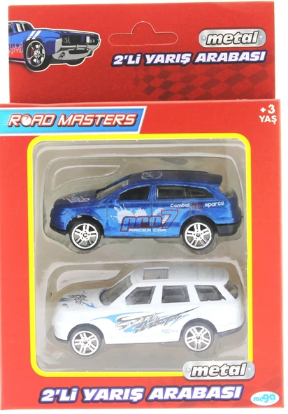 2'li Metal Yarış Arabası Seti Beyaz Suvlu - Resim 3