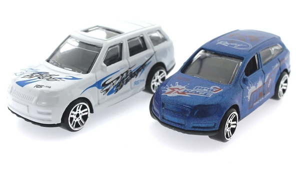 2'li Metal Yarış Arabası Seti Beyaz Suvlu - Resim 2