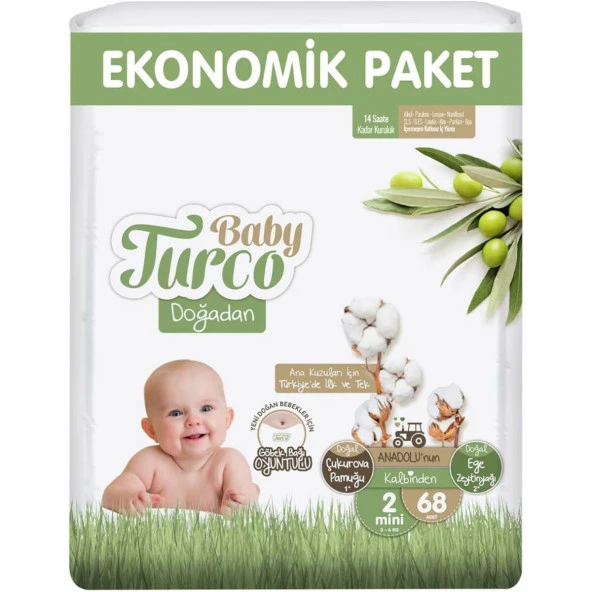 Baby Turco Doğadan Ekonomik 2 Beden Mini 68 Adet Bebek Bezi