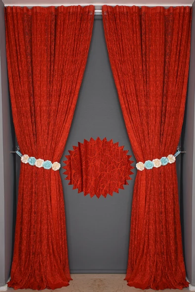 ÖRÜMCEK TÜL MODEL KIRMIZI RENK TEK KANAT Hazır dikilmiş Pileli Fon Perde 300*260 cm - Resim 7