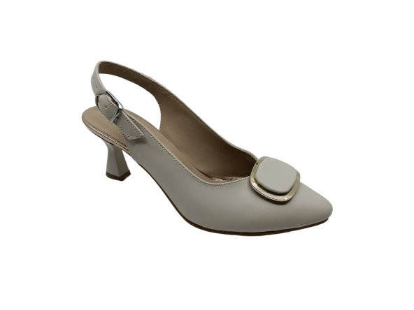 Zerhan 440 Kadın Ten Tokalı Burnu Kapalı Arkası Açık Kadeh Topuk Ayakkabı - Resim 2