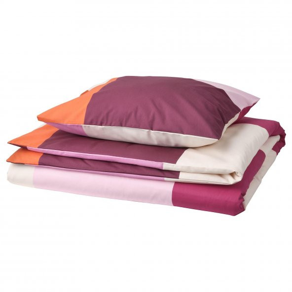 Geometrik Desen Tek Kişilik Nevresim Seti, MeridyenDukkan Pembe-Turuncu Renk 150x200 Pamuk-Viskon - 5