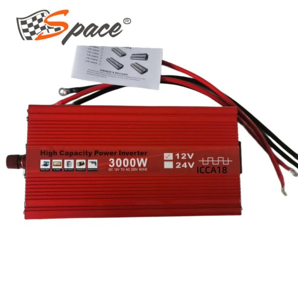 İnvertör kırmızı 12V/24V-220V 3000W yarım sinüs / ICCA18 - 1