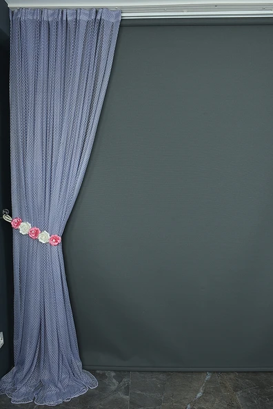 BAKLAVA MODEL GRİ RENK TEK KANAT Hazır dikilmiş Pileli Fon Perde 300*260 cm - Resim 5