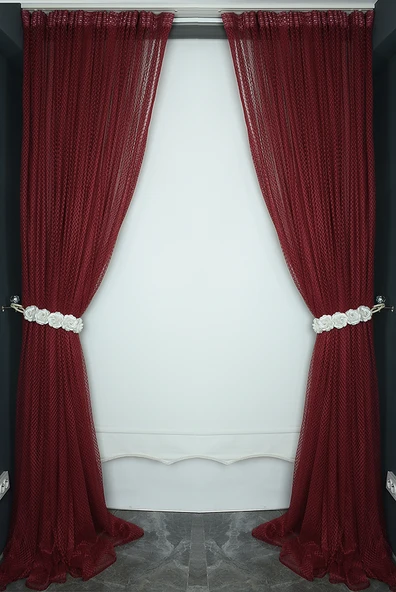 BAKLAVA BORDO RENK TEK KANAT Hazır dikilmiş Pileli Fon Perde 300*260 cm - Resim 7