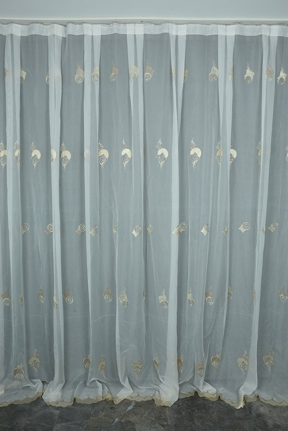 BRODE TAÇ BEYAZ RENK TEK KANAT Hazır dikilmiş Pileli Fon Perde 300*260 cm