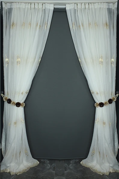 BRODE TAÇ BEYAZ RENK TEK KANAT Hazır dikilmiş Pileli Fon Perde 300*260 cm - Resim 7