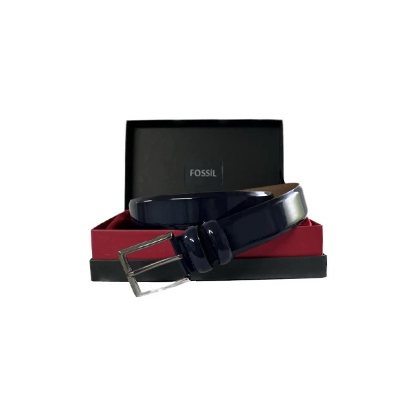Fossil Hakiki Deri Lacivert Rugan 3,5 cm Erkek Kemeri-105cm