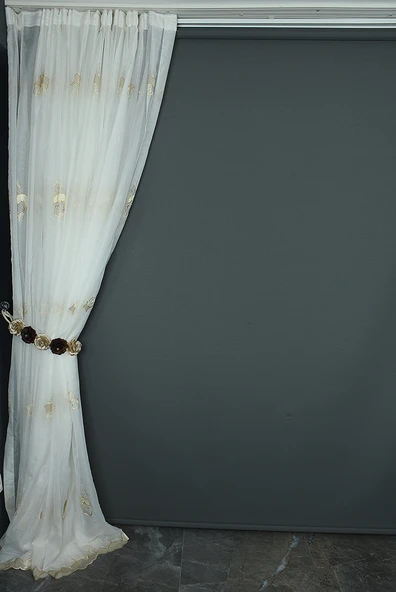 BRODE TAÇ BEYAZ RENK TEK KANAT Hazır dikilmiş Pileli Fon Perde 300*260 cm - Resim 5