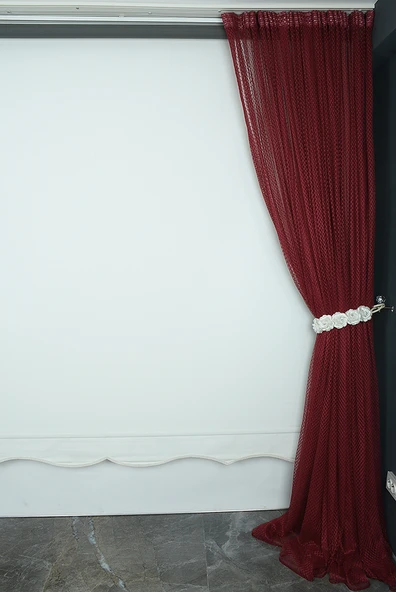 BAKLAVA BORDO RENK TEK KANAT Hazır dikilmiş Pileli Fon Perde 300*260 cm - Resim 6