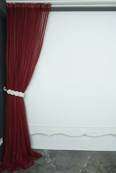 BAKLAVA BORDO RENK TEK KANAT Hazır dikilmiş Pileli Fon Perde 300*260 cm - Resim 5