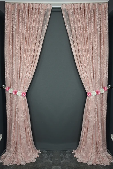 BÜYÜK DAMAKS PUDRA RENK TEK KANAT Hazır Dikilmiş Pileli Fon Perde 300*260 Cm - Resim 6
