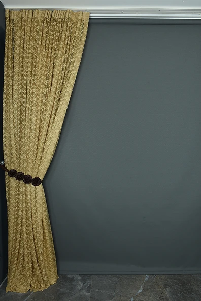 ÇİÇEK MODEL GOLD RENK TEK KANAT Hazır dikilmiş Pileli Fon Perde 300*260 cm - Resim 5