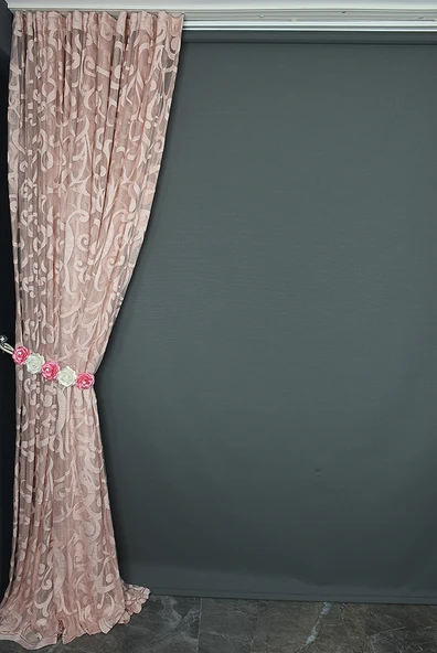 BÜYÜK SARMAŞIK PUDRA RENK TEK KANAT Hazır Dikilmiş Pileli Fon Perde 300*260 Cm - Resim 5