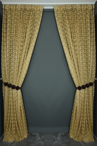 ÇİÇEK MODEL GOLD RENK TEK KANAT Hazır dikilmiş Pileli Fon Perde 300*260 cm - Resim 7