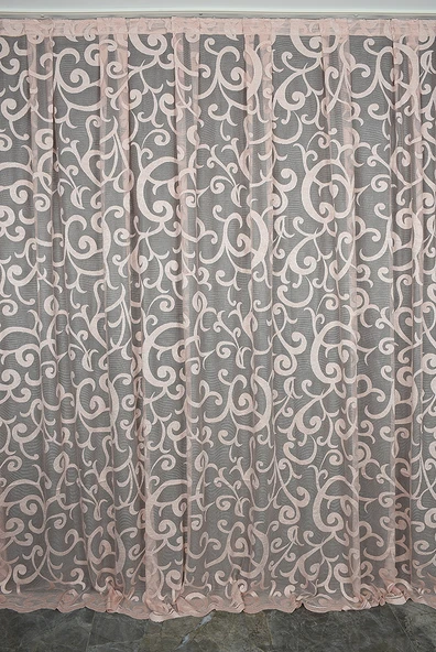 BÜYÜK SARMAŞIK PUDRA RENK TEK KANAT Hazır Dikilmiş Pileli Fon Perde 300*260 Cm ürün görseli