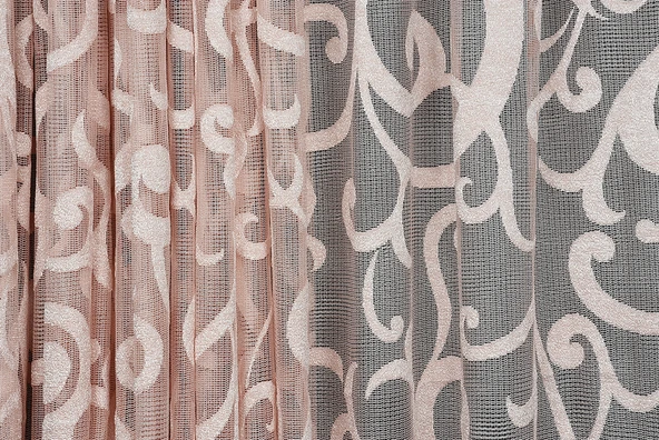 BÜYÜK SARMAŞIK PUDRA RENK TEK KANAT Hazır Dikilmiş Pileli Fon Perde 300*260 Cm - Resim 2